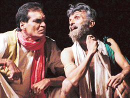 A scene from Surendra Sharmas 'Rang Bhoomi', which was performed at Tagore Theatre in Chandigarh on Thursday.