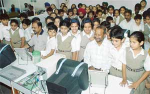 Students of Saupins School Sector 9, Panchkula, during their visit to the Tribune office in Chandigarh. 