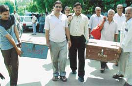 University staff with the Senate election material at Panjab University 