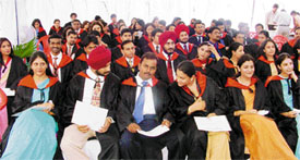 Students of Christian Dental College after receiving the degrees from the Vice-Chancellor of the Baba Farid University of Health Sciences at a convocation organised in Ludhiana