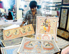 Madubani paintings displayed at Karigari Craft Bazar organised at Nehru Sidhant Kender