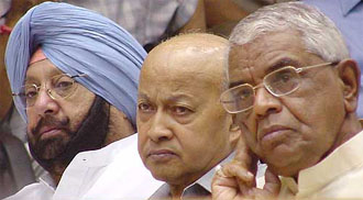 Chief Minister of Punjab Capt Amarinder Singh, Chief Minister of Himachal Pradesh Virbhadra Singh and Chief Minister of Madhya Pradesh Babulal Gaur during a conference of Chief Ministers and Chief Justices of High Courts. The conference was inaugurated by Prime Minister Manmohan Singh in New Delhi on Saturday. 