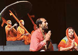 Artistes perform in a play 'Kashinama' at Tagore Theatre, Chandigarh
