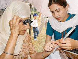 A patient being examined at a free medical check-up camp organised in Mohali, Phase VIII, on Sunday.