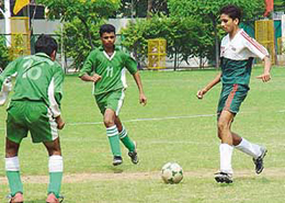 Players of Sanjay Public School, Sector 44 (A and B team), in action in a six-a-side