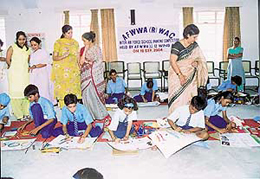 Students display their artistic skills during an Inter-Air Force School Painting Competition at 12 Wing in Chandigarh on Sunday.
