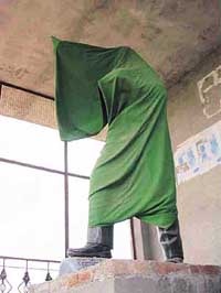 A veiled statue of martyr Avtar Singh at Latala village in Kilaraipur.