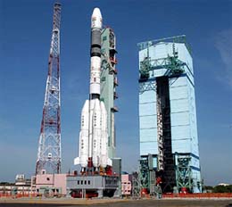 A view of the geosynchronous satellite launch vehicle (GSLV-F01) which is ready to launch "Edusat", Indian exclusive satellite for education service