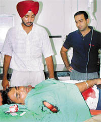 PU student council presidential candidate of the ABVP, Gurparvez Singh Sandhu (Shelly), in the General Hospital in Chandigarh on Monday after he was assaulted by unidentified persons.