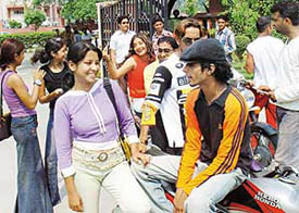 Aspiring actors and actresses at the shooting of a music video in Mohali on Monday. 