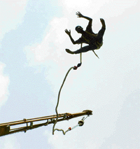 A student of Red Cross Bal Bhavan takes a bungee jump in Ludhiana on Monday. 