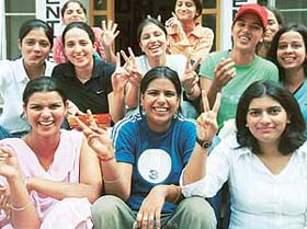Front row (from left): Shamsher, Gagandeep Aulakh and Karuna, who have been elected unopposed to the students council of the Government College for Girls, Sector 11, Chandigarh