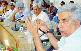 Prof YK Alagh, founder president of the Indian Institute of Development and Communication, delivers a lecture