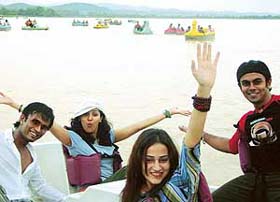 Young popstars of Aasma music band at the Sukhna Lake in Chandigarh