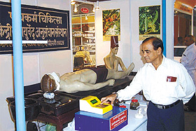 An automated Panchkarma instrument designed by IIT, Delhi, and CCRAS on display at Arogya 2004 at Pragati Maidan