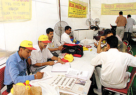The Tribune subscription stall was a big draw at a blood donation camp organised by the Palika Bazar Shopkeepers Welfare Association in the Capital on Tuesday