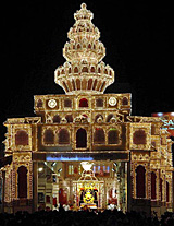 Shrimant Dagduseth Halwai's famed pandal of Lord Ganesha glitters on the occasion of the ongoing Ganeshotsav in Pune 