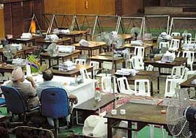 Returning Officer awaits the return of the protesting staff at Gymnasium Hall, Panjab University, Chandigarh