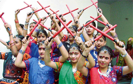 Students of SD Girls Senior Secondary School perform garbha during the annual function of the school in Ludhiana