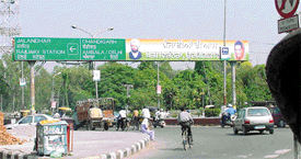 A banner of the Congress pasted on a signpost on the Ferozepur post