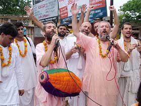 Devotees taking out a religious procession