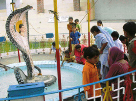 Devotees offering puja at the temple