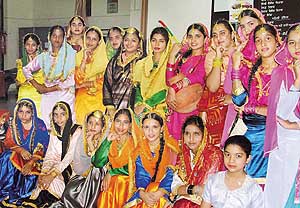 Students who presented a dance during the anniversary celebrations of the State Bank of India in Ludhiana on Thursday.