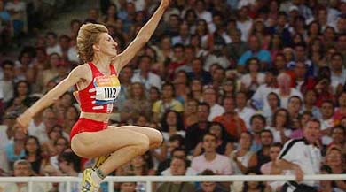 Volha Zinkevich of Belarus competes in the womens long jump final during the Paralympic Games in Athens