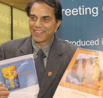 Bollywood star and Member of Parliament Dharmendra unveils the new range of HelpAge India greeting cards in the Capital on Saturday. 