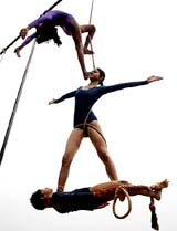 Girls train with a rope while practicing the Mallakhamb at a training centre in Mumbai 