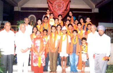 Members of BCM Arya Model Senior Secondary School, Ludhiana, team which left for Bahrain on Sunday to take part in the International Youth Festival Harmony-2004