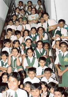 Students of the junior wing of Satluj Public School, Sector 2, Panchkula, during a visit to The Tribune office in Chandigarh. 