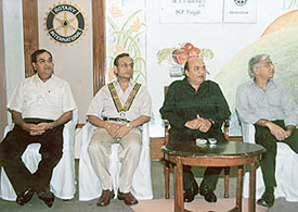 Mr Baldev Aggarwal, president of the Rotary Club,  (second from left) with Dr A. A. Siddiqui, Director General of Police, Punjab, at a meeting of the Rotary Club in Chandigarh on Tuesday.