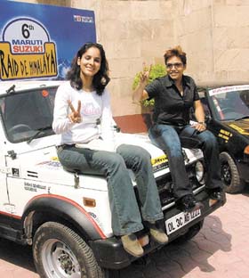 Maruti-Suzuki car rally participants Sarika and Norveena, both from Delhi, at the press briefing on the 6th Raid de Himalaya car rally