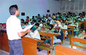 With teachers of Guru Nanak Dev Engineering College on strike, a senior student takes a class