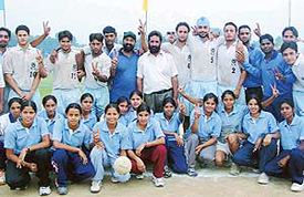 Members of Panjab University men and women handball teams in jubilant mood after they won the North East Zone Inter University Handball Championship at Panjab University on Wednesday. 