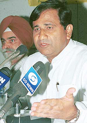 Dr Shakeel Ahmad, Minister of State for Communications and IT, addresses a press conference in Chandigarh on Wednesday. 