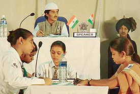 Children participate in 17th KVS regional youth parliament competition at Air Force Station, Chandigarh, on Wednesday.