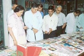 The PGI Director, Prof K.K. Talwar, has a look at books at the Hindi book exhibition at the PGI in Chandigarh on Wednesday.