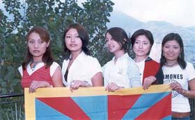 Five contestants for the Miss Tibet contest pose for photographs at McLeodgunj in Dharamsala