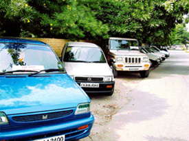 Second-hand cars lined up for sale in Jalandhar