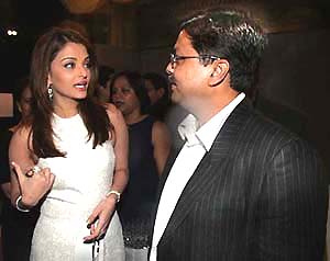 Aishwarya Rai with Abhijit Sarkar from Sahara at the Sangeet Awards function in London on Friday night.
