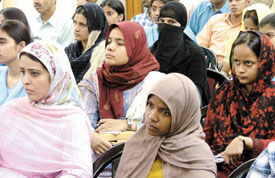 Students of Jamia Millia Islamia University at a seminar on Minority Development through Reservation, held at the Constitution Club in the Capital