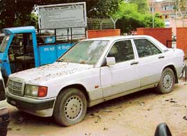 A Mercedes car, lying at the Sector 26 Police Station of Chandigarh. 