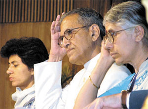 Union Minister Kumari Shelja and Lt-Governor B. L. Joshi at a seminar on the World Habitat Day at India Habitat Centre in the Capital on Monday.