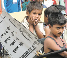 WHATS MY FUTURE? A boy participating in a rally on the World Habitat Day at Parliament Street in the Capital on Monday. 