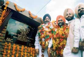PWD Minister Partap Singh Bajwa after laying the foundation stone for the strengthening a road at Mullakpur in Dakha Assembly segment
