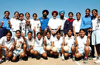Members of the Panjab University women handball team in jubilant mood after winning the All-India Inter-University Handball Championship on Tuesday in Chandigarh.