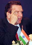 German Chancellor Gerhard Schroeder at a business meeting of India and Germany organised by Ficci and the CII in New Delhi on Wednesday. 