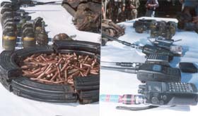 The sophisticated ammunition and mobile phones recovered by the Army from slain foreign mercenaries at Keli Ban in Poonch district